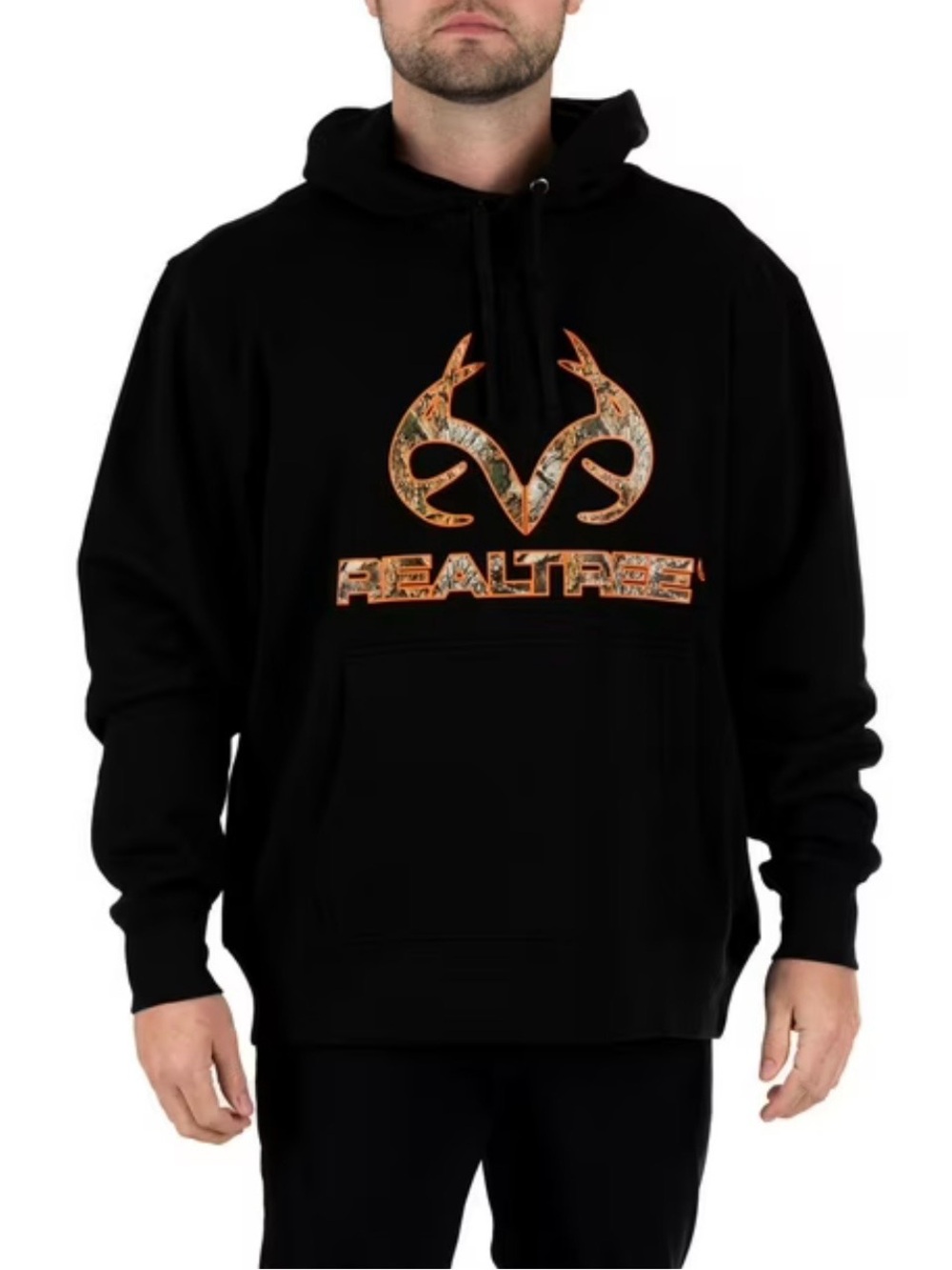 Realtree Black Hoodie with Orange Camo Logo
